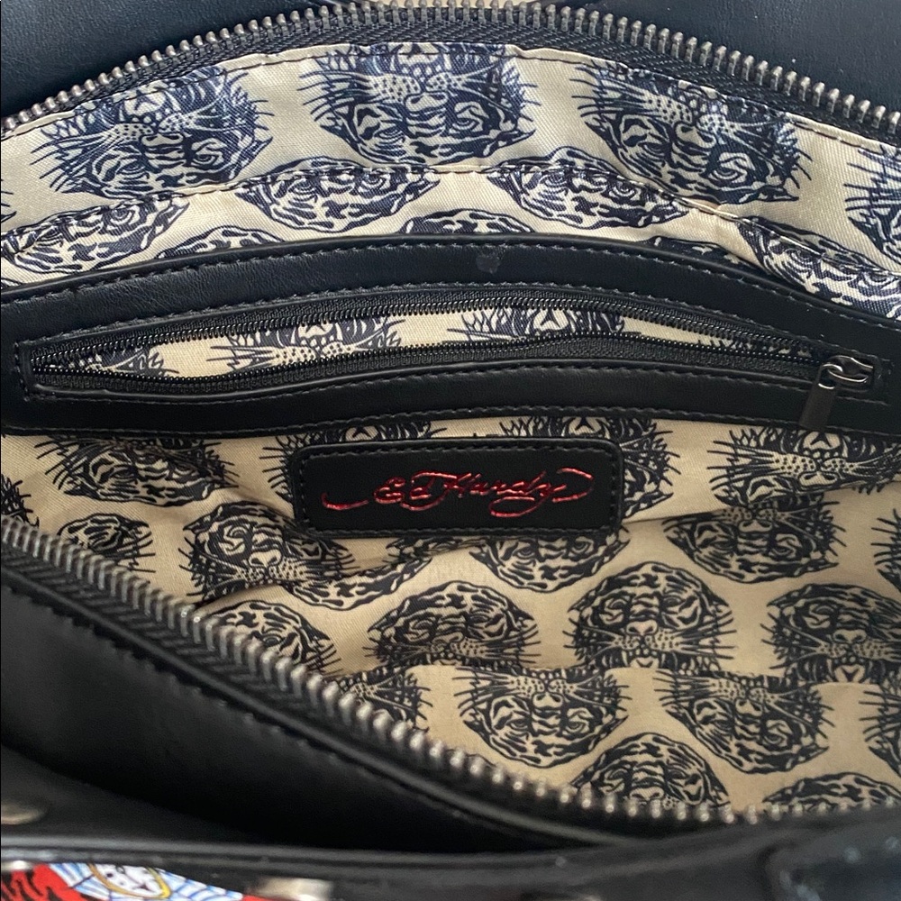 Ed Hardy Purse Satchel“Love Kills Slowly” Red/Black 9 x 16 Vegan - Picture 5 of 9